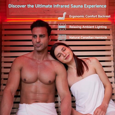 RIGO 2 Person Infrared Sauna for Home - Canadian Hemlock Luxury Spa with Exclusive Star Sky Roof & Oxygen Bar, 7 Low EMF Graphene Heaters, Bluetooth RIGO