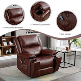 Bonzy Home Genuine Leather Lift Recliner Chair with Heat and Massage, Leather Power Lift Recliner RV Recliner for Adults Elderly, 2 Hidden Cup Holders, USB Port, Red Brown