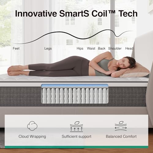 Novilla 12 Inch Full Size Mattress, Hybrid Mattress Full with Pocketed Coils & Gel Infused Memory Foam & Nylon Cooling Fabric for Motion Isolation & Pain Relief Comfort CertiPUR-US Certified Novilla