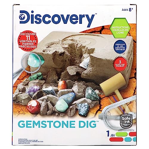 Discovery Kids Gemstone Dig Stem Science Kit by Horizon Group Usa, Excavate, Dig & Reveal 11 Real Gemstones, Includes Goggles, Excavation Tools, Streak Plate, Magnifying Glass & More Discovery Kids