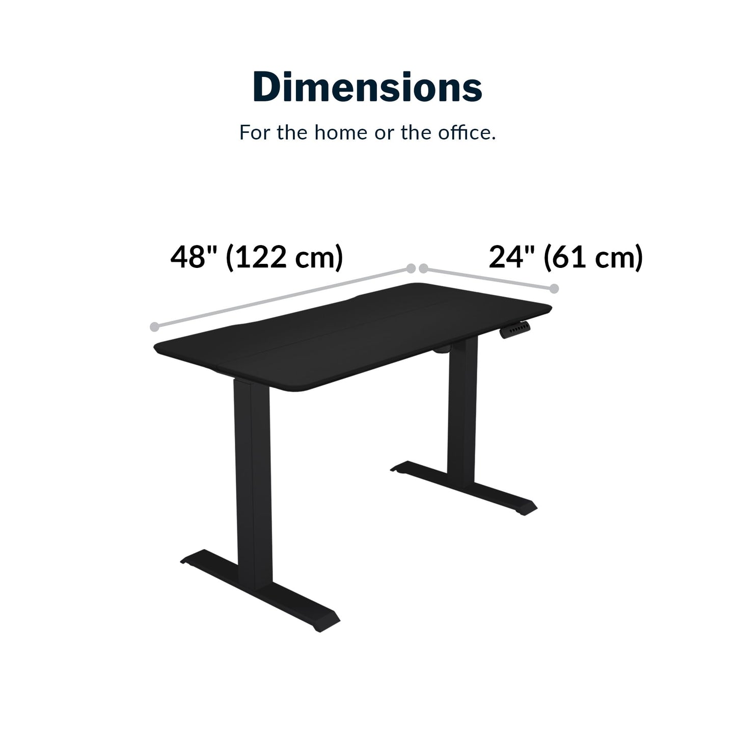 Vari Essential Height Adjustable Electric Standing Desk - Home Office Standing Desk with VariDesk Sturdy T-Legs - Quiet Motorized Standing Desk - 48x24 Inch Small Standing Desk - Black, 1 Box - WoodArtSupply