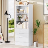 Hasuit Tall Bookshelf with Drawers Bookcase with 3 Drawers and 3-Tier Open Shelves Tall White bookshelf with Anti-Tipping Kits Wood bookshelf with Storage for Study Living Room Kitchen Bathroom, White Hasuit