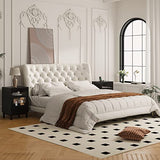 Saudism Black Nightstand with Charging Station, End Table with Glass Drawers, Night Stand with LED Lights, Wood Bedside Tables for Bedroom, 15.7”×13.7”×23.8” Saudism