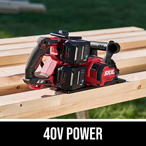 SKIL 2x20V PWR CORE 20 Brushless 7-1/4” Rear Handle Circular Saw Kit Includes Two 5.0Ah Batteries and Dual Port Auto PWR Jump Charger-CR5429B-20, Red - WoodArtSupply