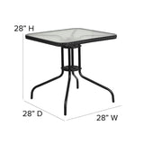 Flash Furniture Barker 28'' Square Tempered Glass Metal Table with Black Rattan Edging Flash Furniture