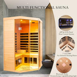 2-3 Person Low EMF FAR Infrared Sauna, Hemlock 2 Door Luxury Toughened Glass Indoor Saunas for The Home, 1520w, App & LCD Panel Control, Bluetooth Speakers, Chromotherapy Lights, Reading Lights KUNSANA