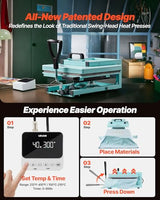 VEVOR Hybrid Heat Press, 15 x 15 inch, 8-in-1 Multifunction, Heat Up Fast and Even, All-New Patented Design, Easy to Control, Sublimation Press Machine for T-Shirts/Tumblers/Caps/Plates, Light Green VEVOR