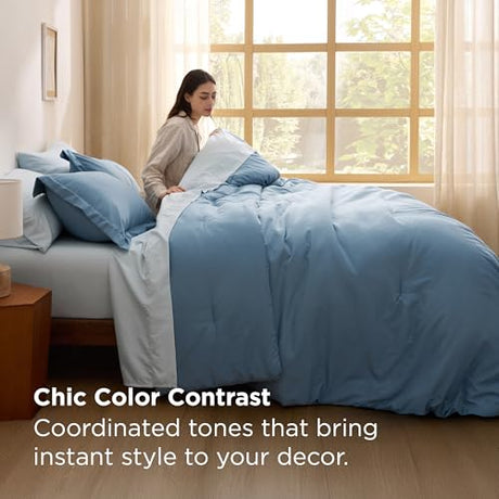 Bedsure Full Size Comforter Set - 7 Pieces Grayish Blue Full Bedding Set for All Seasons, Boho Contrasting Design Bed in a Bag with Comforter, Sheets, Pillowcases & Shams Bedsure