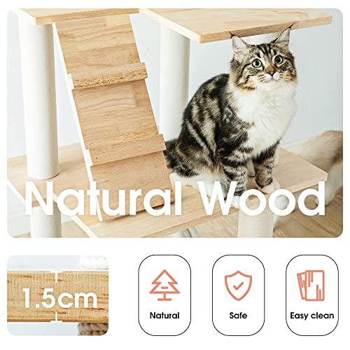 MWPO Cat Tree - 63.8-Inch Modern Wood Cat Tower for Indoor Cats,Multi-Level Cat Condo for Large Cat with Scratching Posts, Hammock- Beige - WoodArtSupply