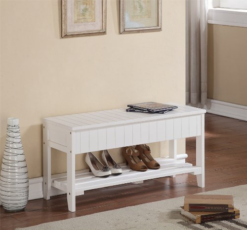 Roundhill Furniture Quality Solid Wood Shoe Bench with Storage, White - WoodArtSupply