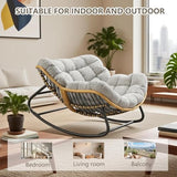 Virplik Oversized Papasan Rocking Chair with Extra Thick Cushion, Rattan Wicker Egg Chair for Indoor & Outdoor Use – Cozy Swivel Lounge Chair for Patio, Living Room, Bedroom, or Porch, Grey