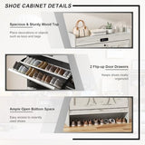 VFF Deodorizing Storage 2 Flip Drawers, LED Touchscreen Freestanding Organizer with Wooden Leg, Narrow Shoe Rack Cabinet for Hallway, Bedroom and Entryway, 31.5 x 9.5 x 41.57 inches, Rustic White VFF