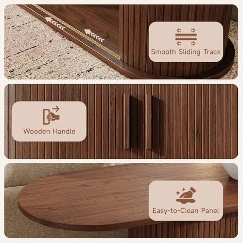 55 Inch Console Table with Storage, Fluted Entryway Tables with Sliding Doors, Sofa Table Behind The Couch, Hallway Tables, Mid-Century Modern Foyer Table for Entryway, Hallway, Living Room, Walnut ONBRILL