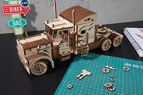 UGEARS Truck DIY Kit – Heavy Boy Truck Model Miniature Plywood DIY Model – Unique and Interesting Present Idea – VM-03 Truck Model with Driver Cabin – Ecological Wooden Model UGEARS
