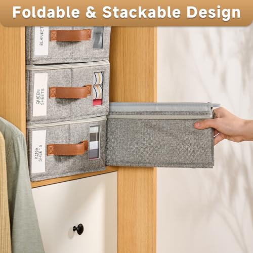 KitHero 6pack Bed Sheet Organizer, Foldable Linen Closet Organizers and Storage with Sealed Design, Queen & King Size Sheet Storage with Window, Closet Organizer for Bedsheets/Blankets/Clothes, Linen KitHero