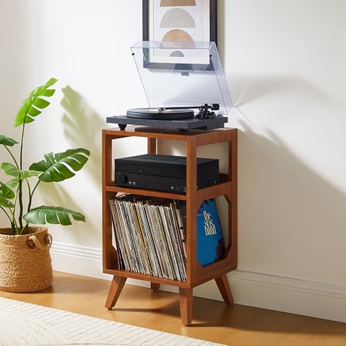 Crosley Furniture Asheville Mid-Century Modern Media Console Record Player Stand, Storage for Vinyl Records, Walnut Crosley Furniture