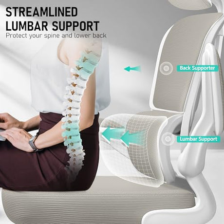BESTFAIR High Back Ergonomic Office Chair, Breathable Mesh Desk Chair with Lumbar Support, Adjustable Headrest, Flip-up Armrests, Computer Gaming Chair, (LightGray, 1Pack) BESTFAIR