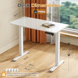 JOY worker Small Electric Standing Desk, 40" x 20" Whole Glass Piece Height Adjustable Desk with Memory Controller, White Sit to Stand Desk Workstation for Home Office JOY worker