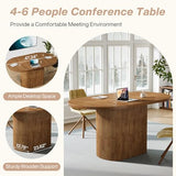 Tribesigns Oval Conference Table 47.24 Inches for 4 People, Rustic Wood Meeting Table with Polygon Base, Small Office Desk for Break Room, Seminar, Brown Tribesigns