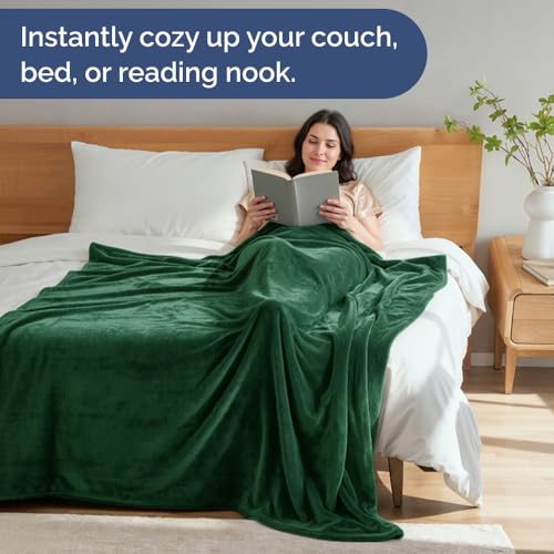Ultra Soft Fleece Blanket Throw Size - Flannel Fleece Luxury Throw Blanket - Lightweight for Couch Bed Chair - Thick, Warm & Breathable - All Season Cozy Anti-Static Microplush Bedding, Forest Green CGK Unlimited