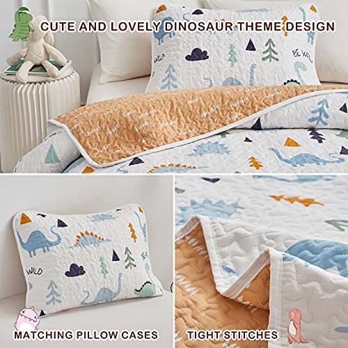 Joyreap 2-Piece Cotton Quilt Set Twin, Cute Dinosaur Reversible Design for Kids Boys n Girls, Breathable Skin-friendly Quilt Bedspread Bed Cover for All Season, 1 Quilt and 1 Pillow Sham- 68x86 inches Joyreap