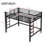 Full Size Metal Loft Bed with Safety Guardrails & Dual-Side Ladders for Kids Teens Adults,Heavy Duty Metal Loft Bed Frame with Sturdy Steel Slats & Large Under-Bed Space for Student Bedroom Dorm,Black FUvellamo