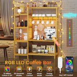 FORABAMB 10-Tier Bamboo Bakers Rack with Power Outlets and RGB LED Lights FORABAMB