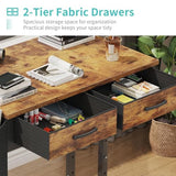Small Portable Standing Rolling Desk - 32 Inch Adjustable Mobile Stand Up Teacher Desks with 2 Fabric Drawers on Wheels, Couch Sofa Side Laptop Table with Storage for Bedroom Home Office, Rustic Brown WINAZ