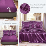 MOVE OVER Purple Satin Comforter Set King Size Purple Ruffle Bedding Set 8 Pieces Satin Bed in a Bag Farmhouse Shabby Chic Ruffle Design Silk Like Satin Comforter Sets MOVE OVER