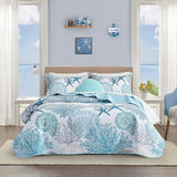 Tritard 3 Piece Coastal Quilt Sets King Size - Reversible Microfiber Quilts with 2 Shams Soft Lightweight Beach Bedding Nautical Bedspread Coverlet Summer Comforter Set for All Season, 106''x96'' Tritard