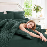 CozyLux Full Size Comforter Sets with Sheets Seersucker 7 Pieces Forest Green Bed in a Bag Textured Luxury Soft Bedding Set with Down Alternative Comforter, Sheets, Pillowcases & Shams for All Seasons CozyLux