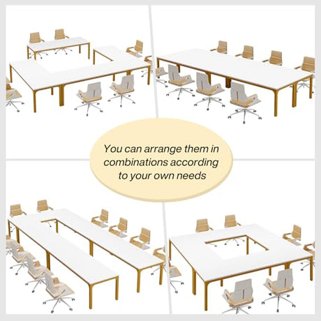 Tribesigns 78.74-Inch Conference Table Set,13FT Conference Room Table, Large Rectangle Meeting Seminar Tables Set,Long Business Tables (Chair not Included) (2, White+Gold, 2 Pack) Tribesigns