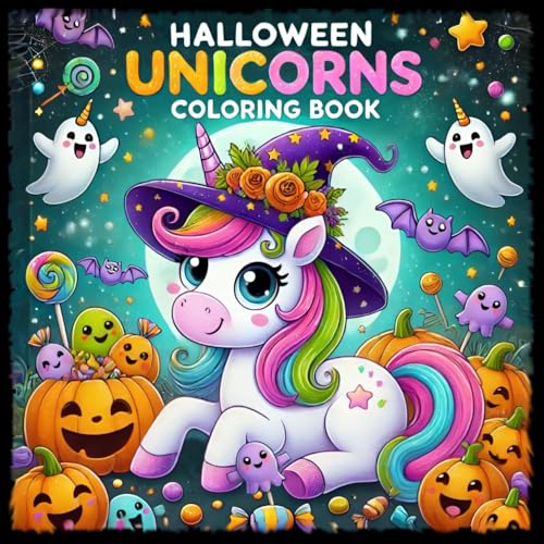 Halloween Unicorns Coloring Book: Spooky and Magic Halloween Coloring Pages with Cute Unicorns, Witches, Pumpkins, Ghosts, Bats, and Spiders for Girls and Boys Ages 5-12