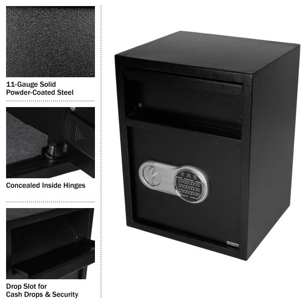 Electronic Safe Deposit Box - Drop Safe with Digital Keypad and 2 Manual Override Keys for Business Cash Drops or Home Safety by Paragon Safes (Black) Paragon Lock & Safe
