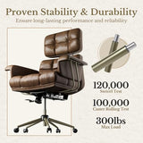 Perledesign Executive Leather Office Chair - Brown Ergonomic Desk Chair with Thick Cushion & Lumbar Support, Comfy Mid Century Modern Swivel Computer Chair for Home Office Perledesign