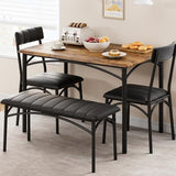 IDEALHOUSE Dining Table Set for 4, Kitchen Table with Chairs for 4, Rectangular Wood Dining Room Table Set with Upholstered Bench for Small Space, Dinner, Apartment, Retro Brown IDEALHOUSE