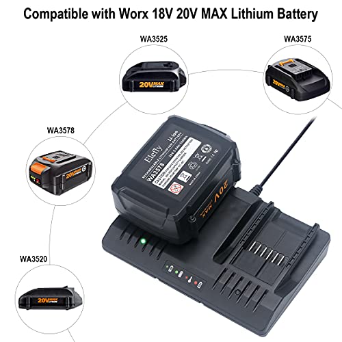 Elefly 20V Dual Port WA3875 Charger Compatible with Worx 18V/20V Lithium Battery WA3578 WA3525 WA3520 WA3575 WA3512 WA3770 WA3881 WA3742 ELEFLY