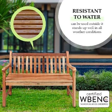 EcoDecors Hampstead Heath Outdoor Bench Teak Wood Garden Bench Patio Bench with Armrests and Backrest, Yard Benches for Indoor and Outdoors- Natural Teak EcoDecors