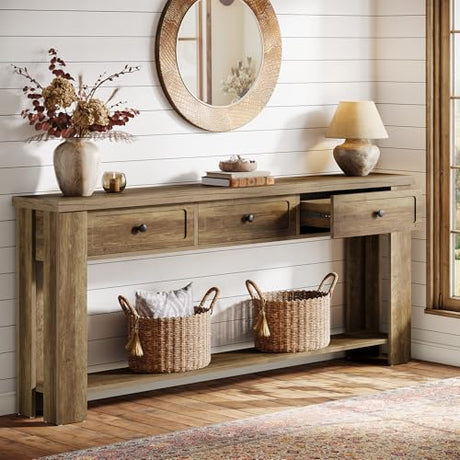 Tribesigns 70.9-Inch Long Console Table with 3 Drawers, Farmhouse Entryway Table with Storage, Rectangular Narrow Sofa Table Behind the Couch, Accent Table for Hallway, Living Room, Entrance, Brown Tribesigns