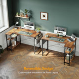 Cubiker L Shaped Desk, 47" Computer Desk with Reversible Storage Shelves Home Office Corner Desk Study Writing Gaming Table, Deep Brown Cubiker
