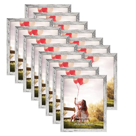 HORLIMER 8x10 Picture Frame Set of 15, Distressed White Picture Frames Display 8 by 10 Photo for Wall or Tabletop HORLIMER