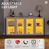 LUXOAK Sideboard Buffet Cabinet with Storage,64" Kitchen Sideboard with LED Light,Modern Wood Glass-Buffet Cabinet for Dinning Room,Kitchen,Hallway,and Living Room,White&Grey LUXOAK