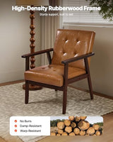 VEVOR Accent Chair, Mid Century Modern Armchair with Solid Wood Frame and Non-Slip Legs, Upholstered Leisure Chair with PU Leather and Soft Cushion, for Living Room, Bedroom, Office VEVOR