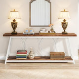Tribesigns 70.9 inch Extra Long Console Table, Industrial Sofa Table Behind Couch with 2 Tier Storage Shelf, Narrow Entryway Hallway Accent Table for Living Room, White & Brown Tribesigns