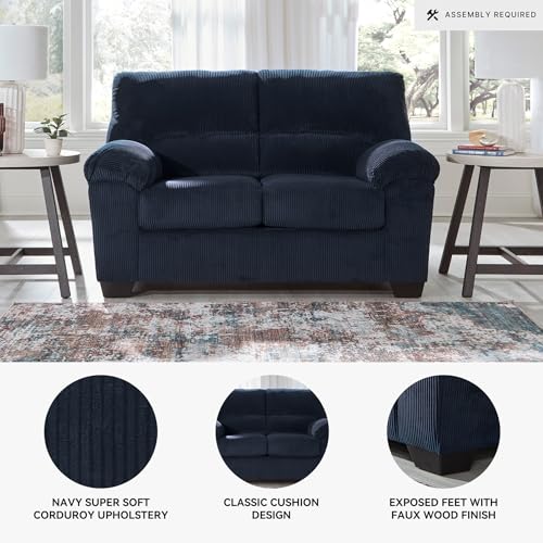 Signature Design by Ashley SimpleJoy Contemporary Loveseat for Living Room, Blue Signature Design by Ashley