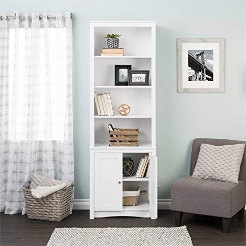 Pemberly Row Tall 6 Shelf Bookcase with 2 Shaker Doors in White Pemberly Row