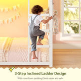 UPOSOJA Bunk Bed Twin Over Twin Bed Frame with LED Lights, Metal Bunk Bed with 13" Guardrail & 3-Step Ladder, Space Saving for Kids and Teen, White UPOSOJA