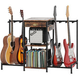Homeiju 6-Guitar Floor Stand with Charging Station & 3-Tier Storage, Guitar Rack with Amp Stand & Cloth Drawer, Rubber Protected Guitar Holder for Studio/Home , Heavy Duty Metal Frame Homeiju
