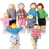 Jzszera Wooden Doll House People of 8 Figures, Dolls Family Set for Girls Toddler Kids Dollhouse Accessories Toy Jzszera