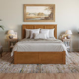 AFI Madison Queen Solid Wood Platform Bed with Footboard & Twin XL Trundle in Light Toffee AFI